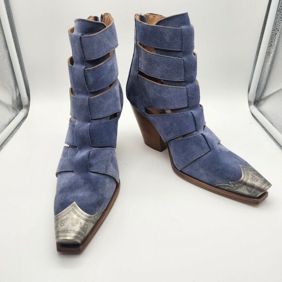 Free People Brayden Fisherman Bootie Boardwalk Blue western suede sz 39 US 8.5 - Picture 1 of 10